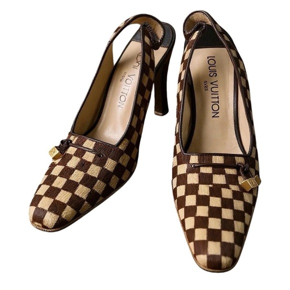 Louis Vuitton Shoes - Louis Vuitton Damier Pony Hair Slingback Heels 37.5